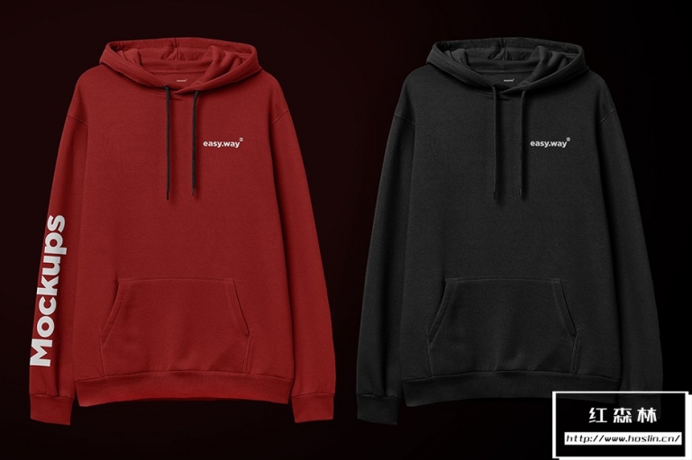 【PS样机】前视图 – 秋冬卫衣连帽衫智能贴图模型PS样机（不含Heather 纹理）Hooded Sweatshirt PSD Mockup-红森林