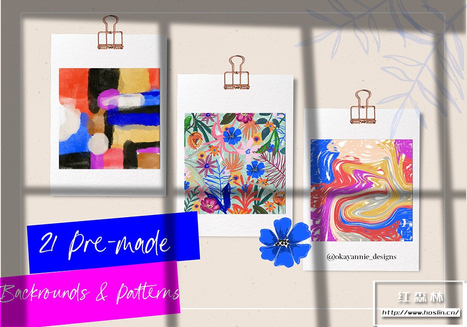 【图片素材】80多种板画水粉画手绘花草抽象涂鸦艺术形状水彩背景+Procreate笔刷 Amalfi: Abstract Floral & Shapes插图(6)