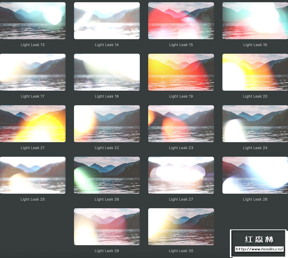 FCPX插件90个真实镜头漏光光效转场过渡动画 PremiumVFX Light Leaks Transitions 红森林
