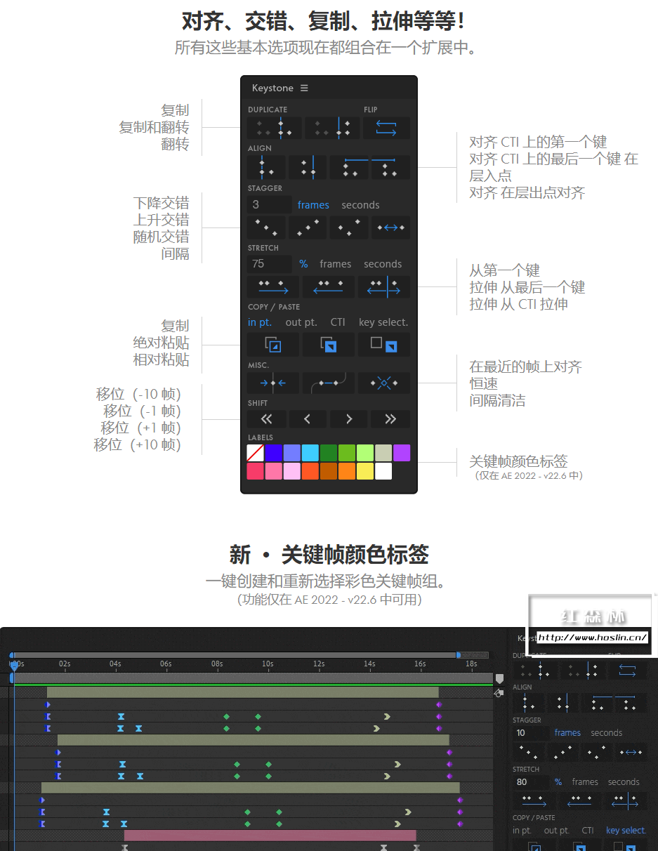 【AE脚本】关键帧复制粘贴对齐镜像拉伸调节控制工具 Keystone v1.1.1 支持Win/Mac插图(1)